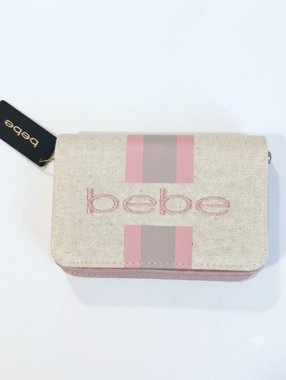 bebe Pink and Cream Crossbody Clutch